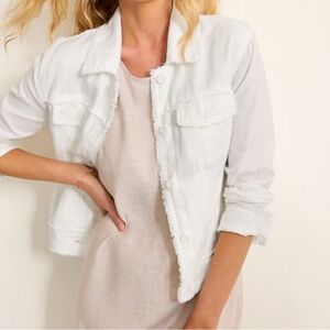 White Tommy Bahama, two palms, linen, raw edge Jacket size small